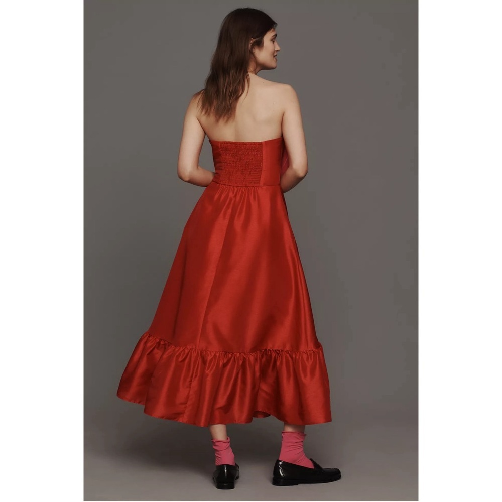 Anthropologie Hutch Strapless Heart Bodice Red Pink Satin Maxi Dress 6 NWT - Picture 3 of 10